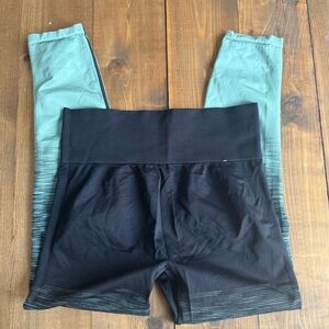 PINK Victoria's Secret Ultimate Black and Green Cropped Leggings